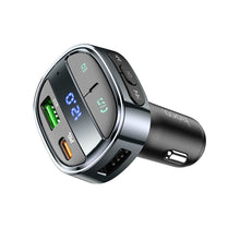 Заредете изображение във визуализатора на галерията – HOCO car transmitter FM with car charger USB QC 3.0 + Type C PD 30W E70 obsidian black
