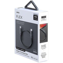 Заредете изображение във визуализатора на галерията – Uniq Flex Cable USB-C- Lightning 18W nylon 30cm grey/charcoal grey
