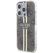 Заредете изображение във визуализатора на галерията – Original faceplate case GUESS GUHCP15MH4PSEGW for iPhone 15 Pro (4G Gold  Stripe / brown)
