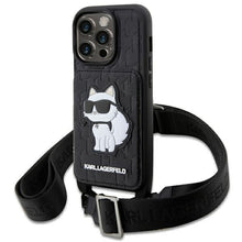 Заредете изображение във визуализатора на галерията – Karl Lagerfeld KLHCP14LCSAKHPCK iPhone 14 Pro 6.1" hardcase black/black Crossbody Saffiano Monogram Choupette
