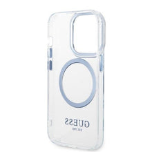 Заредете изображение във визуализатора на галерията – Guess GUHMP14XHTRMB iPhone 14 Pro Max 6.7" blue/blue hard case Metal Outline Magsafe
