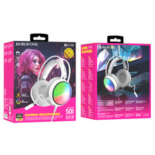 Заредете изображение във визуализатора на галерията – Borofone Headphones BO108 Flame gaming with microphone white
