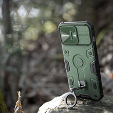 Заредете изображение във визуализатора на галерията – Nillkin CamShield Armor Pro Case Cover iPhone 14 Pro Max Armor Cover with Camera Cover Ring Stand Dark Green
