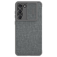 Заредете изображение във визуализатора на галерията – Nillkin Qin Cloth Pro Case for Samsung Galaxy S23+ Flip Cover Camera Cover Gray
