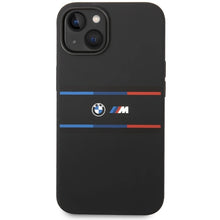 Заредете изображение във визуализатора на галерията – BMW M Silicone Tricolor Lines case for iPhone 15 / 14 / 13 - black
