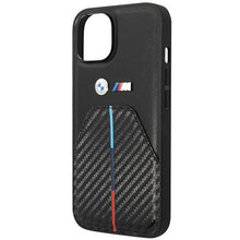 Заредете изображение във визуализатора на галерията – Case BMW BMHCP14S22NSTB iPhone 14 6.1" black/black Stamped Tricolor Stripe
