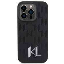 Заредете изображение във визуализатора на галерията – Karl Lagerfeld Leather Monogram Hot Stamp Metal Logo case for iPhone 15 Pro Max - black
