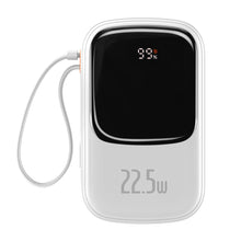 Заредете изображение във визуализатора на галерията – Baseus Qpow Digital Display powerbank with fast charging 20000mAh 22.5W QC/PD/SCP/FCP with built-in USB-C cable white
