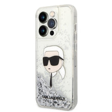 Заредете изображение във визуализатора на галерията – Original Pouch KARL LAGERFELD Glitter Karl Head KLHCP14XLNCHCS for Iphone 14 Pro Max silver
