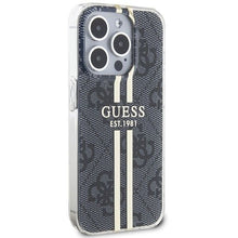 Заредете изображение във визуализатора на галерията – Original faceplate case GUESS GUHCP15LH4PSEGK for iPhone 15 Pro (4G Gold  Stripe / black)
