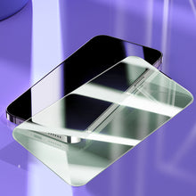 Заредете изображение във визуализатора на галерията – Baseus Full Screen Tempered Glass for iPhone 14 Pro with Anti Blue Light Filter and 0.3mm Speaker Cover + Mounting Frame
