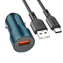 Заредете изображение във визуализатора на галерията – Borofone Car charger BZ19A Wisdom - USB - QC 3.0 18W with USB to Type C cable blue
