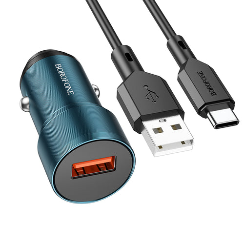 Borofone Car charger BZ19A Wisdom - USB - QC 3.0 18W with USB to Type C cable blue