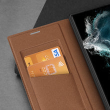 Заредете изображение във визуализатора на галерията – Dux Ducis Skin X2 case Samsung Galaxy S23 Ultra flip case wallet stand brown
