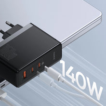 Заредете изображение във визуализатора на галерията – Baseus GaN5 Pro GaN charger 2x USB-C / USB-A 160W - black + USB-C - USB-C 240W cable - black
