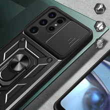 Заредете изображение във визуализатора на галерията – Hybrid Armor Camshield case for Samsung Galaxy S24 Ultra armored with camera cover - black

