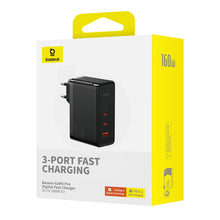 Заредете изображение във визуализатора на галерията – Baseus GaN5 Pro GaN charger 2x USB-C / USB-A 160W - black + USB-C - USB-C 240W cable - black
