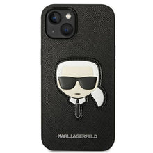Заредете изображение във визуализатора на галерията – Оригинален гръб Karl Lagerfeld за iphone 14 (saffiano with karl head patch / black) - TopMag
