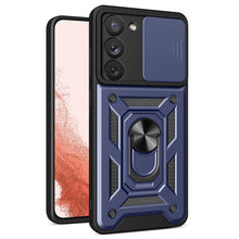 Заредете изображение във визуализатора на галерията – Hybrid Armor Camshield case for Samsung Galaxy S23+ armored case with camera cover blue

