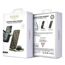 Заредете изображение във визуализатора на галерията – Guess 4G Pattern MagSafe foldable 2in1 15W inductive charger - brown
