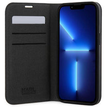 Заредете изображение във визуализатора на галерията – Karl Lagerfeld KLBKP14SSANKCPK iPhone 14 6.1" bookcase black/black Saffiano Karl &amp; Choupette
