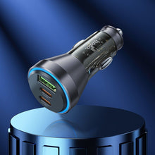 Заредете изображение във визуализатора на галерията – HOCO car charger USB QC 18W + 2 x Type C 30W + cabel Type C to Type C PD60W NZ12D transparent black
