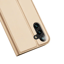 Заредете изображение във визуализатора на галерията – Dux Ducis Skin Pro Case for Samsung Galaxy A14 5G Flip Card Wallet Stand Gold
