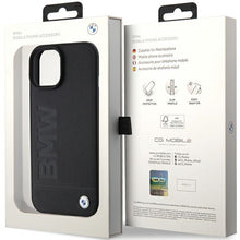 Заредете изображение във визуализатора на галерията – Original Case BMW Leather Hot Stamp BMHCP15MSLLBK for Iphone 15 Plus Black
