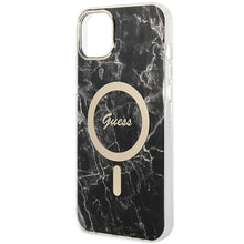 Заредете изображение във визуализатора на галерията – Original Set GUESS GUBPP14SHMEACSK for iPhone 14 (Bundle Pack Magsafe: Case + Charger / IMG Marble / Gold - Black)

