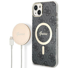 Заредете изображение във визуализатора на галерията – Original Set GUESS GUBPP14MH4EACSK for iPhone 14 Plus (Bundle Pack Magsafe: Case + Charger / 4G / Gold - Black)
