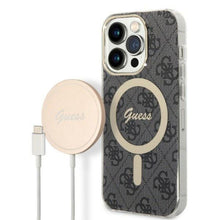 Заредете изображение във визуализатора на галерията – Original Set GUESS GUBPP14LH4EACSK for iPhone 14 Pro (Bundle Pack Magsafe: Case + Charger / 4G / Gold - Black)
