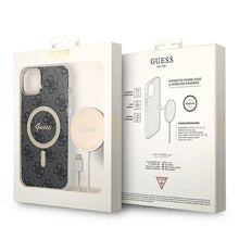 Заредете изображение във визуализатора на галерията – Original Set GUESS GUBPP14MH4EACSK for iPhone 14 Plus (Bundle Pack Magsafe: Case + Charger / 4G / Gold - Black)
