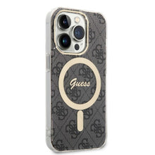 Заредете изображение във визуализатора на галерията – Original Set GUESS GUBPP14LH4EACSK for iPhone 14 Pro (Bundle Pack Magsafe: Case + Charger / 4G / Gold - Black)
