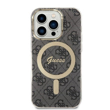 Заредете изображение във визуализатора на галерията – Original Set GUESS GUBPP14LH4EACSK for iPhone 14 Pro (Bundle Pack Magsafe: Case + Charger / 4G / Gold - Black)
