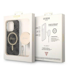 Заредете изображение във визуализатора на галерията – Original Set GUESS GUBPP14XH4EACSK for iPhone 14 Pro Max (Bundle Pack Magsafe: Case + Charger / 4G / Gold - Black)
