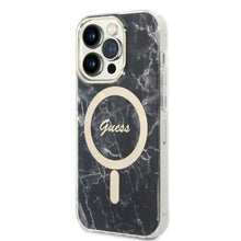 Заредете изображение във визуализатора на галерията – Original Set GUESS GUBPP14LHMEACSK for iPhone 14 Pro (Bundle Pack Magsafe: Case + Charger / IMG Marble / Gold - Black)
