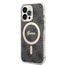 Заредете изображение във визуализатора на галерията – Original Set GUESS GUBPP13XH4EACSK for iPhone 13 Pro Max (Bundle Pack Magsafe: Case + Charger / 4G / Gold - Black)
