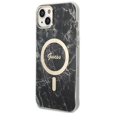 Заредете изображение във визуализатора на галерията – Original Set GUESS GUBPP14MHMEACSK for iPhone 14 Plus (Bundle Pack Magsafe: Case + Charger / IMG Marble / Gold - Black)
