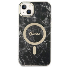 Заредете изображение във визуализатора на галерията – Original Set GUESS GUBPP14SHMEACSK for iPhone 14 (Bundle Pack Magsafe: Case + Charger / IMG Marble / Gold - Black)
