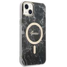 Заредете изображение във визуализатора на галерията – Original Set GUESS GUBPP14MHMEACSK for iPhone 14 Plus (Bundle Pack Magsafe: Case + Charger / IMG Marble / Gold - Black)
