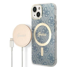 Заредете изображение във визуализатора на галерията – Original Set GUESS GUBPP14MH4EACSB for iPhone 14 Plus (Bundle Pack Magsafe: Case + Charger / 4G / Gold - Blue)
