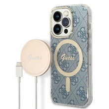 Заредете изображение във визуализатора на галерията – Original Set GUESS GUBPP14XH4EACSB for iPhone 14 Pro Max (Bundle Pack Magsafe: Case + Charger / 4G / Gold - Blue)
