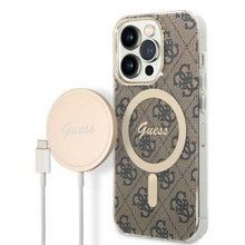 Заредете изображение във визуализатора на галерията – Original Set GUESS GUBPP14LH4EACSW for iPhone 14 Pro (Bundle Pack Magsafe: Case + Charger / 4G / Gold - Brown)
