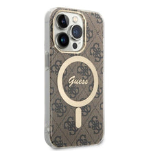 Заредете изображение във визуализатора на галерията – Original Set GUESS GUBPP14XH4EACSW for iPhone 14 Pro Max (Bundle Pack Magsafe: Case + Charger / 4G / Gold - Brown)
