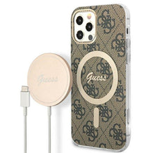 Заредете изображение във визуализатора на галерията – Original Set GUESS GUBPP12MH4EACSW for iPhone 12 / 12 Pro (Bundle Pack Magsafe: Case + Charger / 4G / Gold - Brown)
