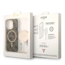 Заредете изображение във визуализатора на галерията – Original Set GUESS GUBPP14XH4EACSW for iPhone 14 Pro Max (Bundle Pack Magsafe: Case + Charger / 4G / Gold - Brown)
