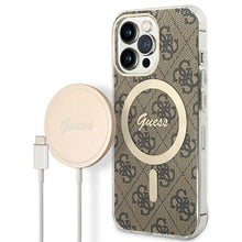 Заредете изображение във визуализатора на галерията – Original Set GUESS GUBPP13LH4EACSW for iPhone 13 Pro (Bundle Pack Magsafe: Case + Charger / 4G / Gold - Brown)
