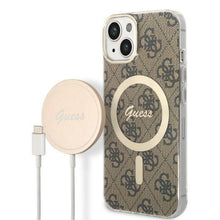 Заредете изображение във визуализатора на галерията – Original Set GUESS GUBPP14SH4EACSW for iPhone 14 (Bundle Pack Magsafe: Case + Charger / 4G / Gold - Brown)
