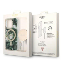 Заредете изображение във визуализатора на галерията – Original Set GUESS GUBPP14LHJEACSA for iPhone 14 Pro (Bundle Pack Magsafe: Case + Charger / IMG Jungle / Gold - Kaki)
