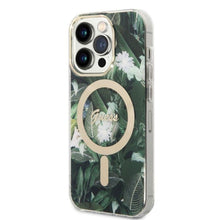 Заредете изображение във визуализатора на галерията – Original Set GUESS GUBPP14LHJEACSA for iPhone 14 Pro (Bundle Pack Magsafe: Case + Charger / IMG Jungle / Gold - Kaki)
